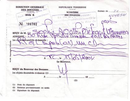 Reçu de saisie de liberté d’expression sur CD, à la douane tunisienne - 26.7 ko Reçu de saisie de liberté d’expression sur CD, à la douane tunisienne - 26.7 ko